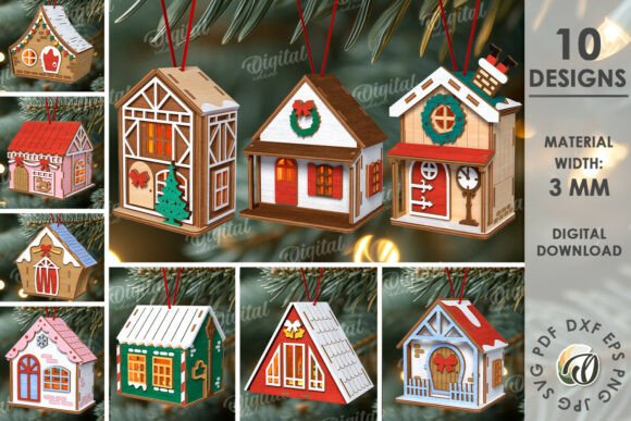 Download 3D Christmas House Tree Ornaments Bundle - Ornament Collection